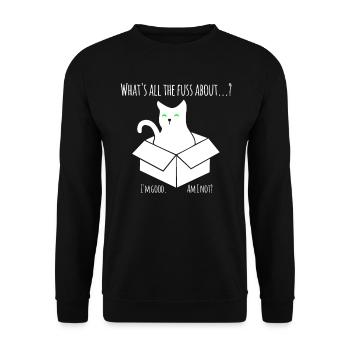 Schroedinger Katze - Experiment mit der Box - Unisex Pullover - Schwarz - Vorne - Alina (178cm) & Michal (187cm)