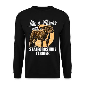 Chiot chien Staffordshire Terrier - Sweat-shirt Unisexe - noir - Devant - Alina (178cm) & Michal (187cm)