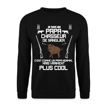 Papa Le chasseur cool sanglier - Sweat-shirt Unisexe - noir - Devant - Alina (178cm) & Michal (187cm)