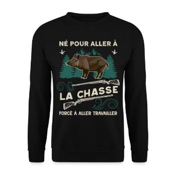 Chasse au Sanglier Humour Chasseur - Sweat-shirt Unisexe - noir - Devant - Alina (178cm) & Michal (187cm)