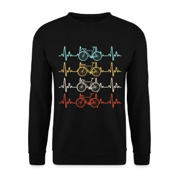 Vintage Retro Heartbeat Bicycling - Unisex Sweatshirt - black - Front - Alina (178cm) & Michal (187cm)