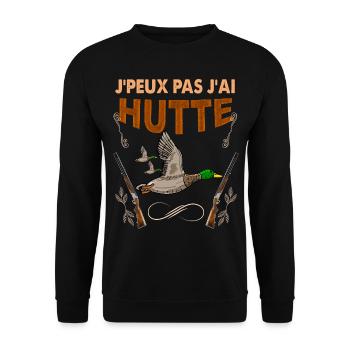 Chasseur De Canard. Je Peux Pas j'ai Hutte - Sweat-shirt Unisexe - noir - Devant - Alina (178cm) & Michal (187cm)