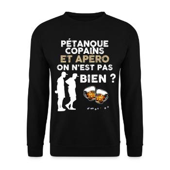 Petanque Buddies and Apéro Bière Cadeau Homme - Unisex Sweatshirt - black - Front - Alina (178cm) & Michal (187cm)