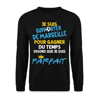Marseille Supporter Foot Homme Et Enfant - Sweat-shirt Unisexe - noir - Devant - Alina (178cm) & Michal (187cm)