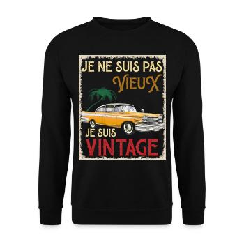 Homme Vintage Auto Voiutre Ancienne Rétro Papa - Sweat-shirt Unisexe - noir - Devant - Alina (178cm) & Michal (187cm)