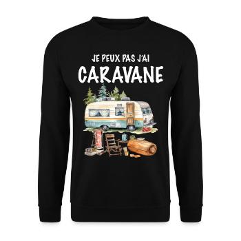 Caravane Homme Femme Papy Mamie Camping - Sweat-shirt Unisexe - noir - Devant - Alina (178cm) & Michal (187cm)