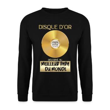 Best Dad in the World Gold Record - Unisex Sweatshirt - black - Front - Alina (178cm) & Michal (187cm)