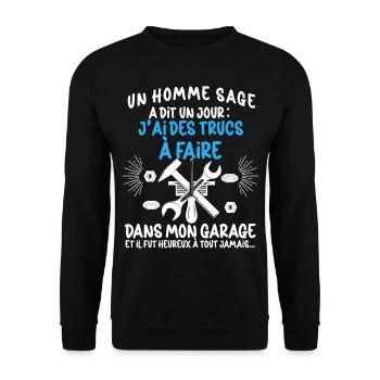 Homme Garage Papa Mécanicien Auto Moto - Sweat-shirt Unisexe - noir - Devant - Alina (178cm) & Michal (187cm)
