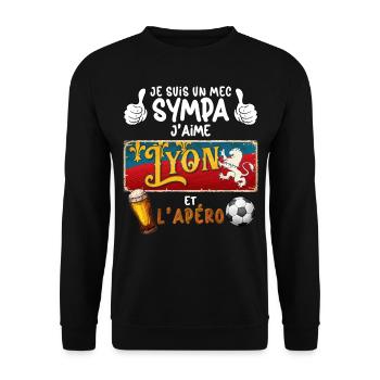 Homme Lyonnais Mec Sympa Foot Lyon Apéro Bière - Sweat-shirt Unisexe - noir - Devant - Alina (178cm) & Michal (187cm)