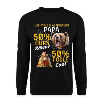 Tolles Geschenk Nörgler und coole Papa Henne - Unisex Pullover - Schwarz - Vorne - Alina (178cm) & Michal (187cm)