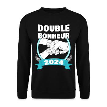 Grossesse Bébé Papa De Jumeaux Double Bonheur 2024 - Sweat-shirt Unisexe - noir - Devant - Alina (178cm) & Michal (187cm)