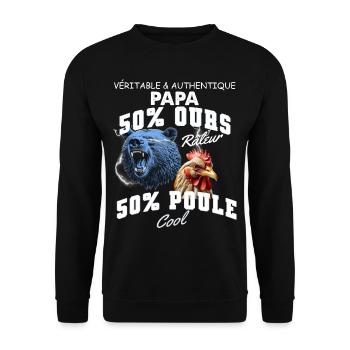 Papa Unique Hybride Ours Râleur Papa Poule Cool - Sweat-shirt Unisexe - noir - Devant - Alina (178cm) & Michal (187cm)