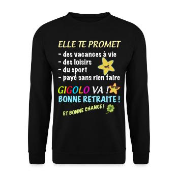 Retired man Gigolo Maintained Departure Colleague - Unisex Sweatshirt - black - Front - Alina (178cm) & Michal (187cm)