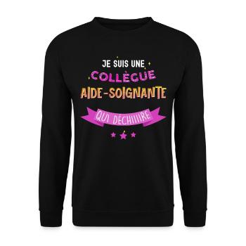 Geschenk Kollegin Frau Pflegekraft, die weint - Unisex Pullover - Schwarz - Vorne - Alina (178cm) & Michal (187cm)