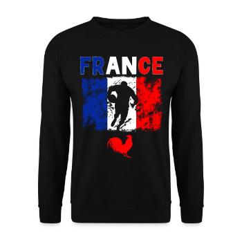 Frankreich Rugby Tricolor Flagge Blau Weiß Rot - Unisex Pullover - Schwarz - Vorne - Alina (178cm) & Michal (187cm)