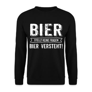 AD Bier stellt keine Fragen - Geburtstags Geschenk - Unisex Pullover - Schwarz - Vorne - Alina (178cm) & Michal (187cm)
