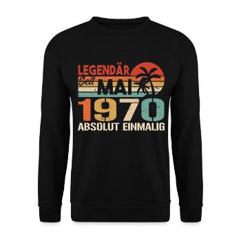 Legendär seit Mai 1970 - Geburtstag im Mai 1970 - Unisex Pullover - Schwarz - Vorne - Alina (178cm) & Michal (187cm)