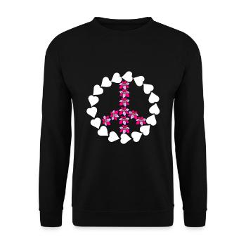 Peace mit Blumen - Unisex Pullover - Schwarz - Vorne - Alina (178cm) & Michal (187cm)
