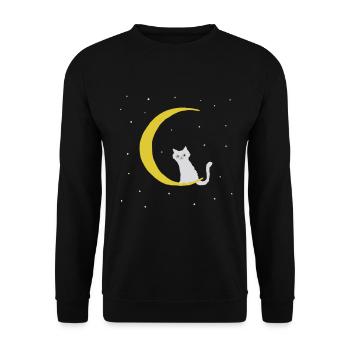 Cat at the Moon with Stars Cat on the Crescent - Unisex Sweatshirt - black - Front - Alina (178cm) & Michal (187cm)