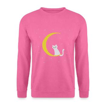 Cat at the Moon with Stars chat sur le croissant - Sweat-shirt Unisexe - rose - Devant