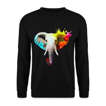 Elefantenkopf mit Farbexplosion - Unisex Pullover - Schwarz - Vorne - Alina (178cm) & Michal (187cm)