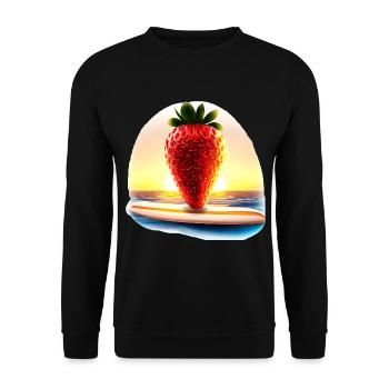 Surfende Erdbeere im Sonnenuntergang - Unisex Pullover - Schwarz - Vorne - Alina (178cm) & Michal (187cm)