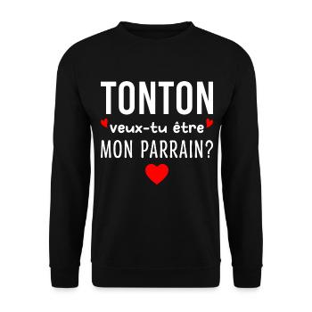 Tonton Veux-tu être Mon Parrain Futur Parrain - Sweat-shirt Unisexe - noir - Devant - Alina (178cm) & Michal (187cm)