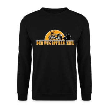 Classic Motorrad Abenteuer - Der Weg ist das Ziel - Unisex Pullover - Schwarz - Vorne - Alina (178cm) & Michal (187cm)