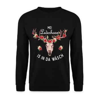 Mei Lederhosn is in da Wäsch Hirschgeweih - Unisex Sweatshirt - black - Front - Alina (178cm) & Michal (187cm)