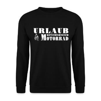 Urlaub beginnt auf meinem Motorrad Biker Spruch - Unisex Pullover - Schwarz - Vorne - Alina (178cm) & Michal (187cm)