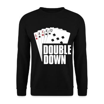 Poker Leidenschaft Double Down Karten Motiv - Unisex Pullover - Schwarz - Vorne - Alina (178cm) & Michal (187cm)