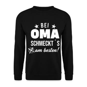 Bei Oma Schmeckt‘s am besten Beste Oma - Unisex Pullover - Schwarz - Vorne - Alina (178cm) & Michal (187cm)
