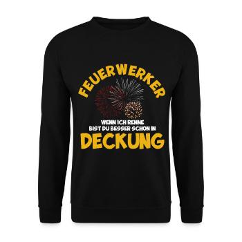 Feuerwerker Feuerwerk Pyrotechniker Geschenk - Unisex Pullover - Schwarz - Vorne - Alina (178cm) & Michal (187cm)