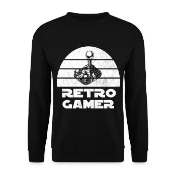 Retro Gamer Design mit Joystick - Unisex Pullover - Schwarz - Vorne - Alina (178cm) & Michal (187cm)