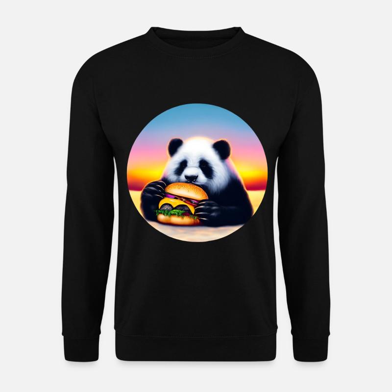 Panda beim Cheeseburger Sonnenuntergang - Unisex Pullover - Schwarz