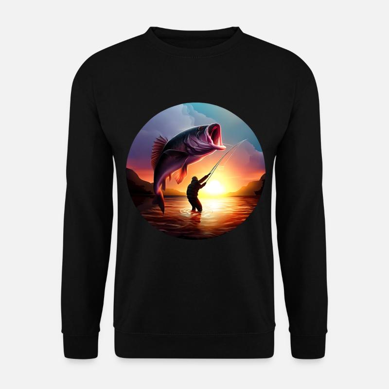 Angler with giant fish sunset - Unisex Sweatshirt - black