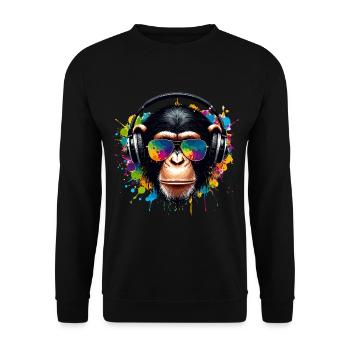 DJ Monkey Chimpanzee Monkey Music Headphones Funny - Unisex Sweatshirt - black - Front - Alina (178cm) & Michal (187cm)