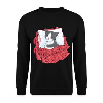 Katze Rosen Schlafen Katzen Kätzchen Guten Nacht - Unisex Pullover - Schwarz - Vorne - Alina (178cm) & Michal (187cm)