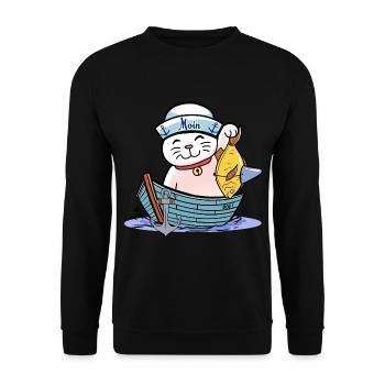 maritime, Moin, marins, chat, marin, ahoy, bateau - Sweat-shirt Unisexe - noir - Devant - Alina (178cm) & Michal (187cm)