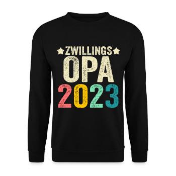 Großvater 2023 Schwanger Werdender Opa - Unisex Pullover - Schwarz - Vorne - Alina (178cm) & Michal (187cm)