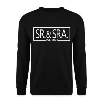 Sr. & Sra. Est. 2023 - Hochzeitsgeschenk für Männer & Frauen - Unisex Pullover - Schwarz - Vorne - Alina (178cm) & Michal (187cm)