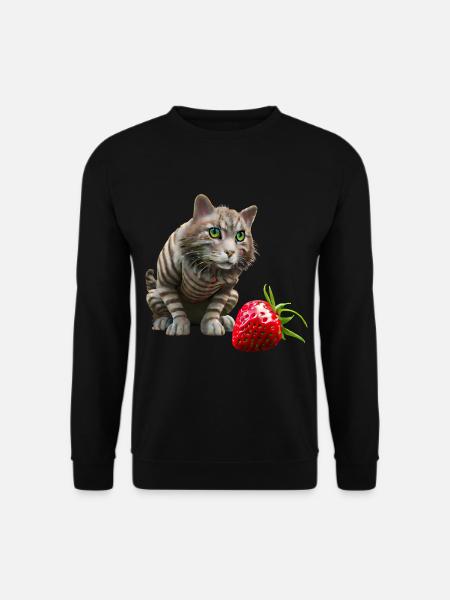 Chat devant une fraise géante - Sweat-shirt Unisexe - noir