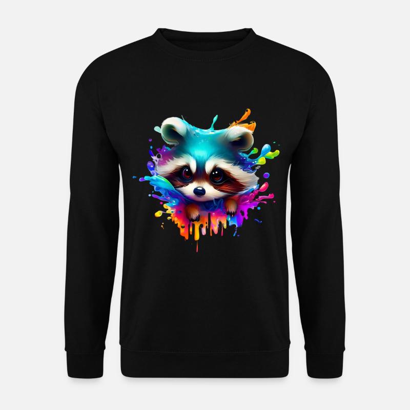 Bunter Waschbär mit Farbklecksen - Unisex Pullover - Schwarz