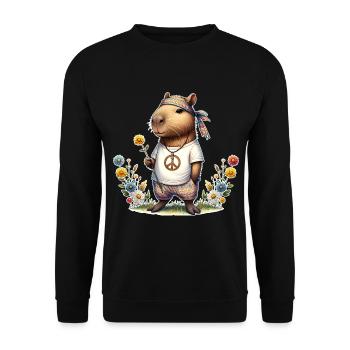 Capybara Hippie Peace - Unisex Pullover - Schwarz - Vorne - Alina (178cm) & Michal (187cm)