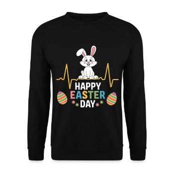 Happy Easter Day Bunny Easter Eggs - Unisex Pullover - Schwarz - Vorne - Alina (178cm) & Michal (187cm)