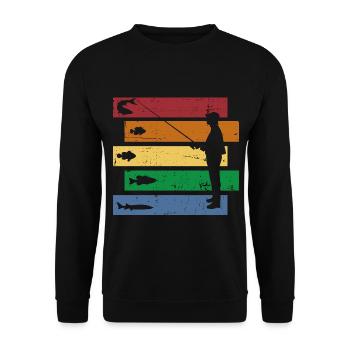 Vintage Retro Angler Fischen Angeln Angel Fischer - Unisex Pullover - Schwarz - Vorne - Alina (178cm) & Michal (187cm)