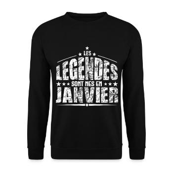 Janvier | les Légendes sont nés en Janvier Anniver - Sweat-shirt Unisexe - noir - Devant - Alina (178cm) & Michal (187cm)