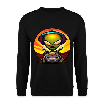 Alien Handpan Spieler - Unisex Pullover - Schwarz - Vorne - Alina (178cm) & Michal (187cm)