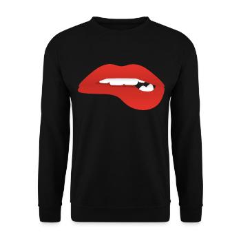 Rote Lippen sagen Küss mich - Unisex Pullover - Schwarz - Vorne - Alina (178cm) & Michal (187cm)