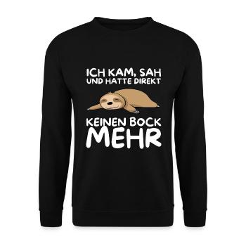 Kein Bock mehr Faultier Faultiere Sloth schlafen - Unisex Pullover - Schwarz - Vorne - Alina (178cm) & Michal (187cm)